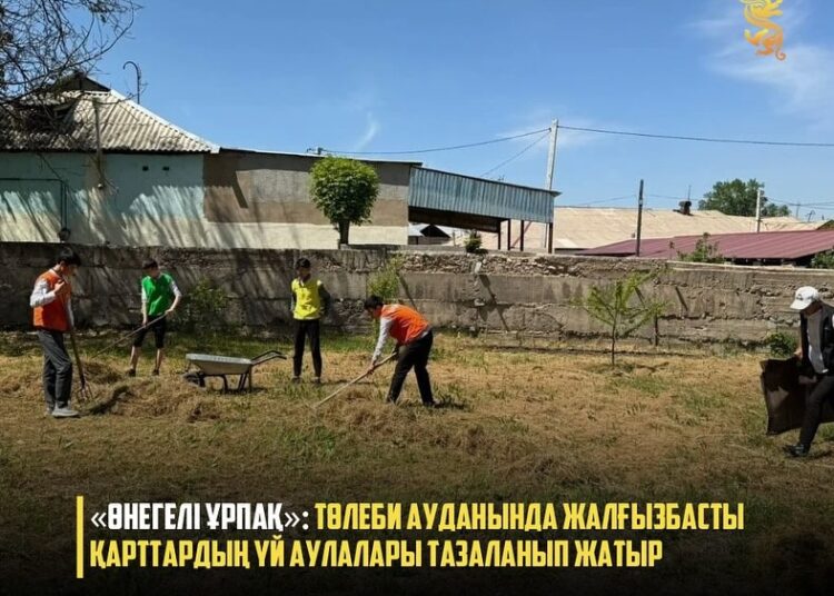 «ӨНЕГЕЛІ ҰРПАҚ»: ТӨЛЕБИ АУДАНЫНДА ЖАЛҒЫЗБАСТЫ ҚАРТТАРДЫҢ ҮЙ АУЛАЛАРЫ ТАЗАЛАНЫП ЖАТЫР